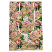 Sac Cadeau Moyen Rose Gold Glam Glitz Roses Flore rayures (Dos)