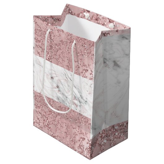 Sac Cadeau Moyen Rose Gold Modern Glam Marbre & Parties scintillant (Devant Angle)