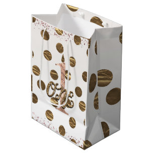 Sac Cadeau Moyen Rose Gold ONE 1 1er Anniversaire Bronze Points Pol