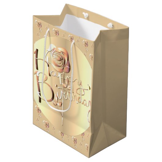 Sac Cadeau Moyen Rose "Joyeux anniversaire" (Devant Angle)
