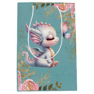 Sac Cadeau Moyen Rose Or Floral Dragon Papillon Girl Baby Douche