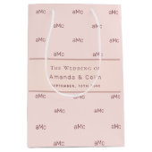 Sac Cadeau Moyen Rose or monogramme paraphes mariage (Devant)