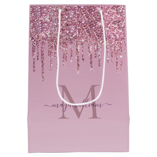 Sac Cadeau Moyen Rose Parties scintillant Lecteurs Monogramme Perso (Dos)