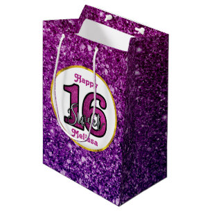 Sac Cadeau Moyen Rose & Purple Sweet 16 Parties scintillant étincel