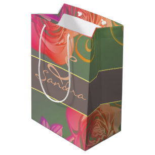 Sac Cadeau Moyen Rose romantique avec nom