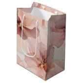 Sac Cadeau Moyen Rose Romantique Fleur Rose Pâle Or (Devant Angle)