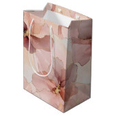 Sac Cadeau Moyen Rose Romantique Fleur Rose Pâle Or (Dos Angle)