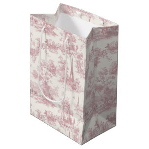Sac Cadeau Moyen Rose romantique français toile motif campagne (3)
