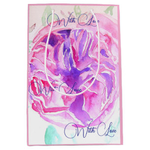 Sac Cadeau Moyen Rose rose Aquarelle Lilac Rose Fleur Floral