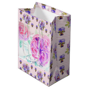Sac Cadeau Moyen Rose rose Aquarelle Lilac Rose Fleur Floral