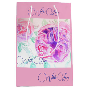 Sac Cadeau Moyen Rose rose Aquarelle Lilac Rose Fleur Floral