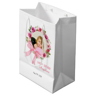 Sac Cadeau Moyen Rose rose Bow Floral Wreath Photo Anniversaire
