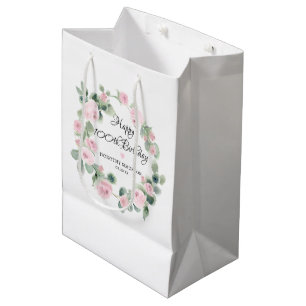 Sac Cadeau Moyen Rose rose florale Eucalyptus couronne 100e anniver