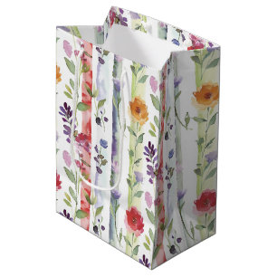 Sac Cadeau Moyen Rose rouge orange floral bandes douche de mariée