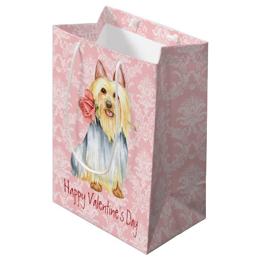 Sac Cadeau Moyen Rose Valentin Silky Terrier Medium Cadeau (Devant Angle)