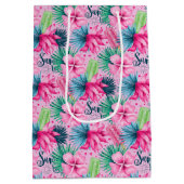 Sac Cadeau Moyen Rose Vert Bleu Floral Tropical Anniversaire (Dos)