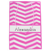 Sac Cadeau Moyen Rose vif et blanc rayé en chevron (Devant)