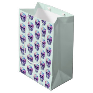 Sac Cadeau Moyen Rose Violet Bleu Crâne Vert Clair Halloween