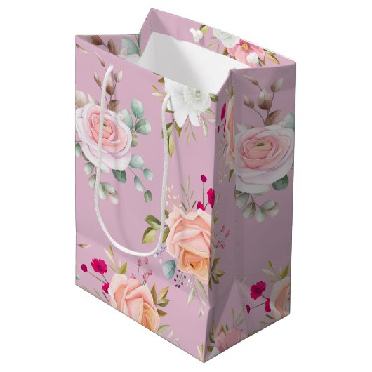 Sac Cadeau Moyen rose violet élégant floral (Devant Angle)