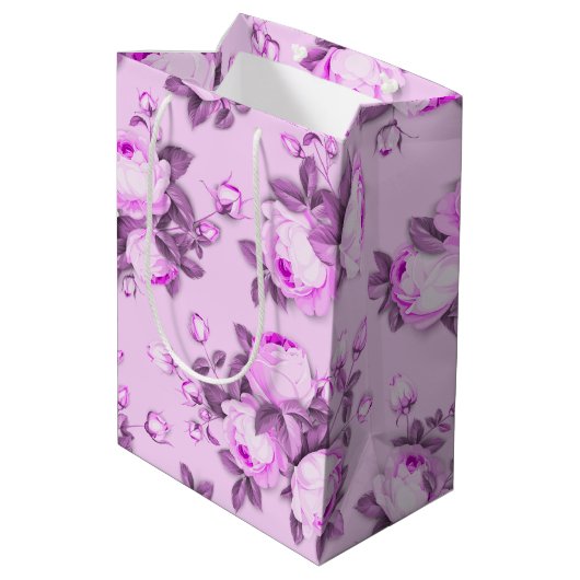 Sac Cadeau Moyen rose violet élégant floral (Dos Angle)