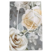 Sac Cadeau Moyen Roses blanches crémeuses délicates vintage (Devant)