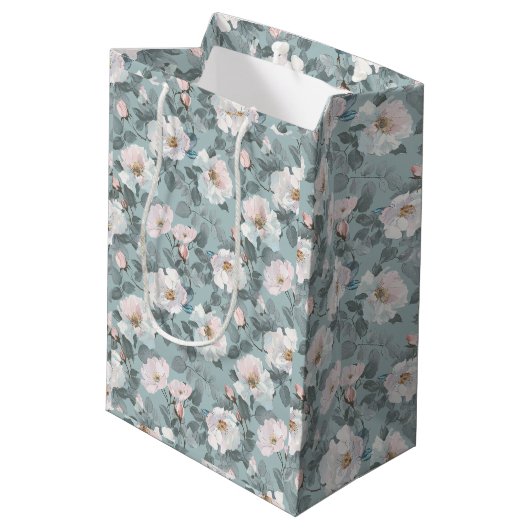 Sac Cadeau Moyen Roses blanches douces (Dos Angle)