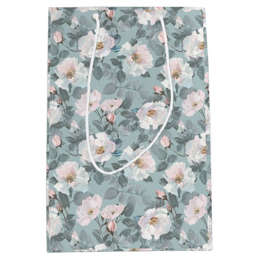 Sac Cadeau Moyen Roses blanches douces (Devant)