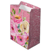 Sac Cadeau Moyen Roses d'aquarelle en Parties scintillant rose et c (Dos Angle)
