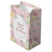 Sac Cadeau Moyen Roses d'aquarelle pour 100e anniversaire (Devant Angle)