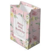 Sac Cadeau Moyen Roses d'aquarelle pour 60e anniversaire (Devant Angle)