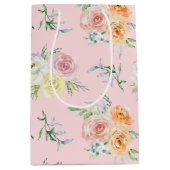 Sac Cadeau Moyen Roses d'aquarelle sur rose pâle (Devant)