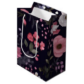 Sac Cadeau Moyen Roses d'été en noir (Devant Angle)