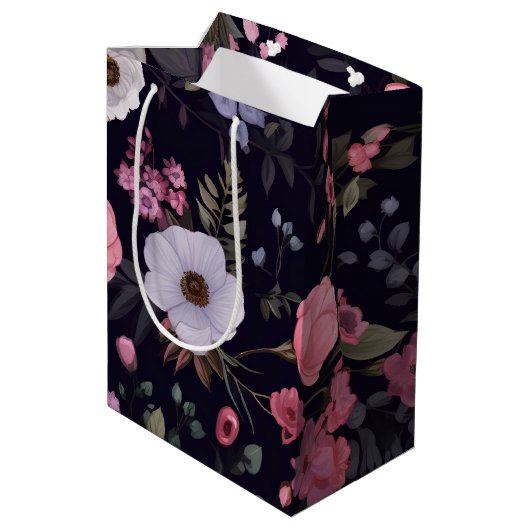 Sac Cadeau Moyen Roses d'été en noir (Dos Angle)