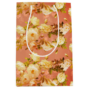 Sac Cadeau Moyen Roses douces sur fond rouge