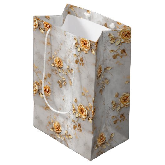 Sac Cadeau Moyen Roses jaunes romantiques (Devant Angle)