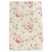 Sac Cadeau Moyen Roses peints en rose doux (Dos)