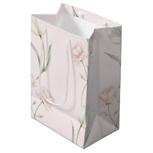 Sac Cadeau Moyen Roses Roses Blanches Tulipes Rose Pâle Baby Shower