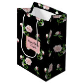 Sac Cadeau Moyen Roses roses sur fond noir (Devant Angle)