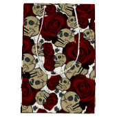 Sac Cadeau Moyen Roses Rouges & Crânes Fleur Noir Gothique Blanc (Dos)
