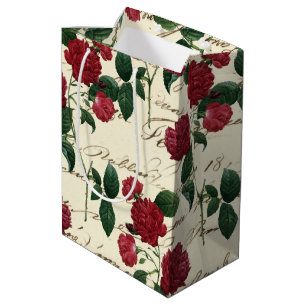 Sac Cadeau Moyen Roses rouges magnifiques et écriture Vintage class