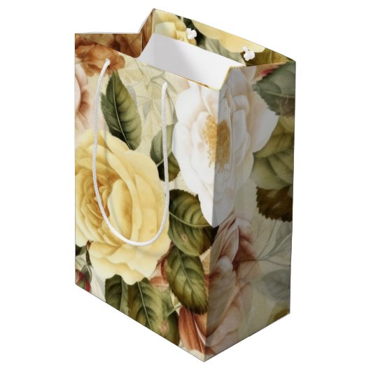 Sac Cadeau Moyen Roses vintages rose et blanche (Dos Angle)
