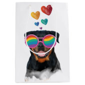 Sac Cadeau Moyen Rottweiler Chien avec Coeurs Saint-Valentin (Devant)