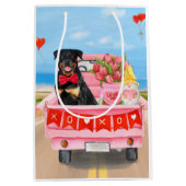 Sac Cadeau Moyen Rottweiler Chien Saint Valentin Coeurs de Camion (Devant)