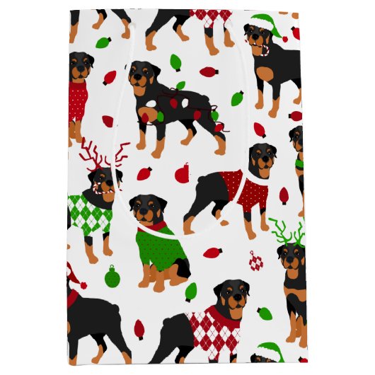 Sac cadeau moyen Rottweiler de Noël (Devant)