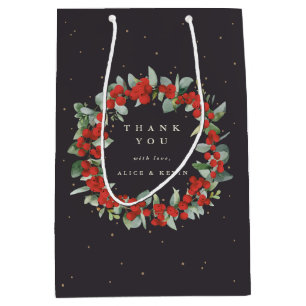 Sac Cadeau Moyen Rouge Baies+Eucalyptus Noël/Fêtes Remerciement