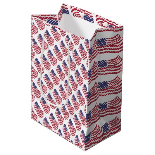 Sac Cadeau Moyen Rouge Blanc Bleu Drapeau Motif Design Moyen Cadeau (Devant Angle)