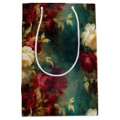 Sac Cadeau Moyen Rouge Blanc Or Vert Fleurs (Devant)