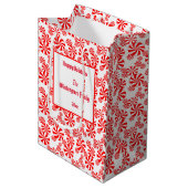 Sac Cadeau Moyen Rouge Blanc Peppermenthe Motif modifiable (Devant Angle)