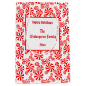 Sac Cadeau Moyen Rouge Blanc Peppermenthe Motif modifiable (Devant)