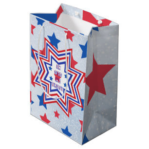 Sac Cadeau Moyen Rouge, Bleu, Étoile blanche Slogan américain